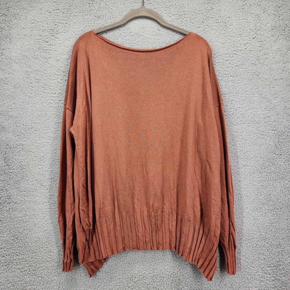 Planet by Lauren G Oversized Terracotta Copper Ribbed Hem Boatneck Knit Sweater